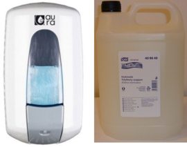 Filmop tölthető kézmosószappan adagoló, 1 liter, fehér  5 liter szappannal