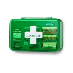 Cedderoth praktikus kötszer-adagoló, különböző termékekkel a kisebb sebek gyors ellátásához.
