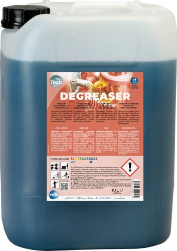 Poltech Degreaser , 10L, általános zsíroldó, ajánlott padlósúroló gépekbe megfelelő arányban keverve